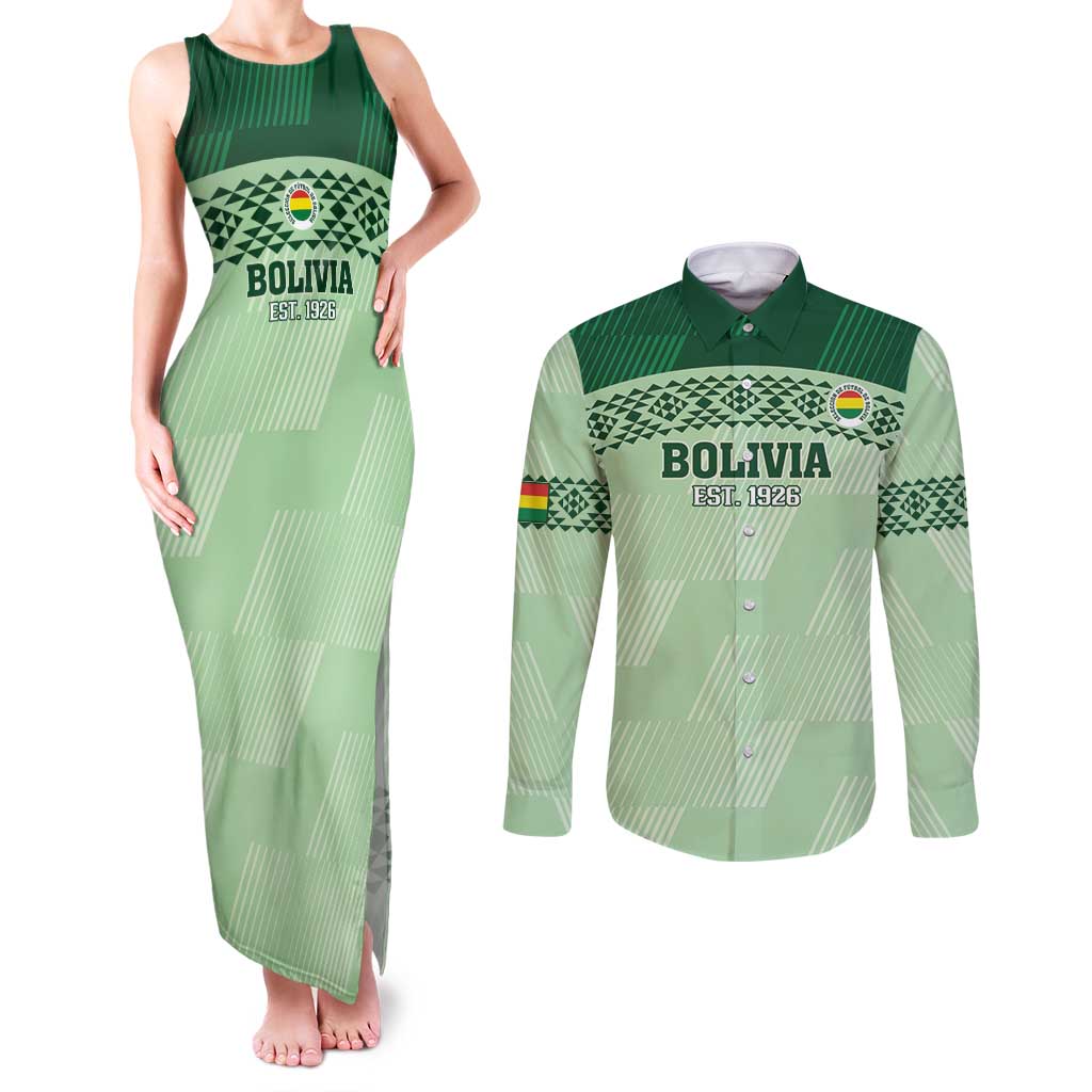 Custom La Verde Bolivia Football Couples Matching Tank Maxi Dress and Long Sleeve Button Shirt Est 1926 Newest Version - Wonder Print Shop