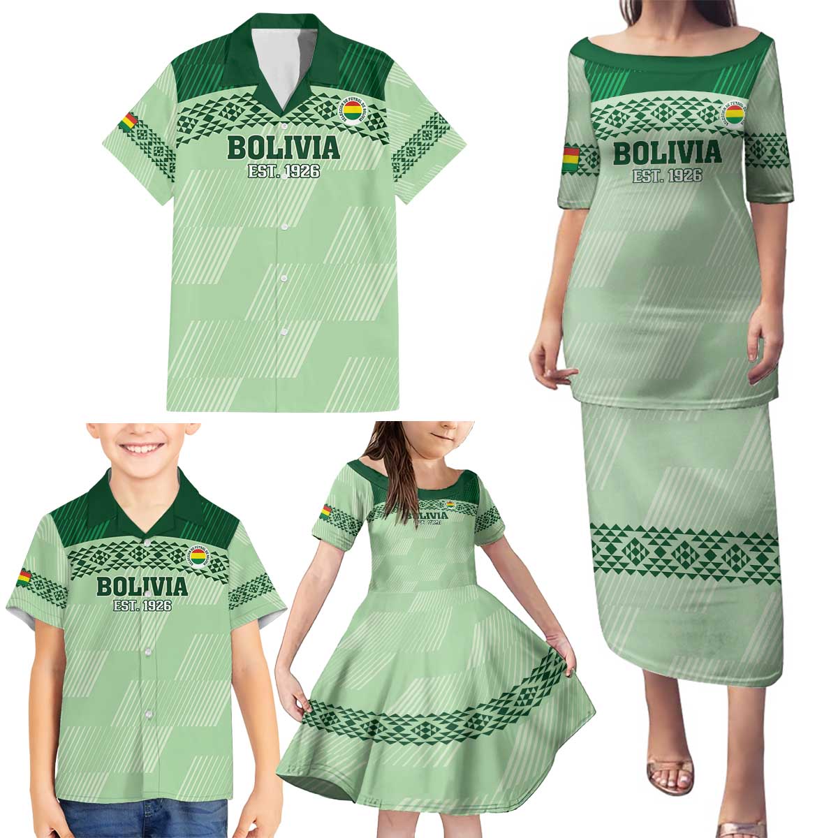 Custom La Verde Bolivia Football Family Matching Puletasi and Hawaiian Shirt Est 1926 Newest Version - Wonder Print Shop