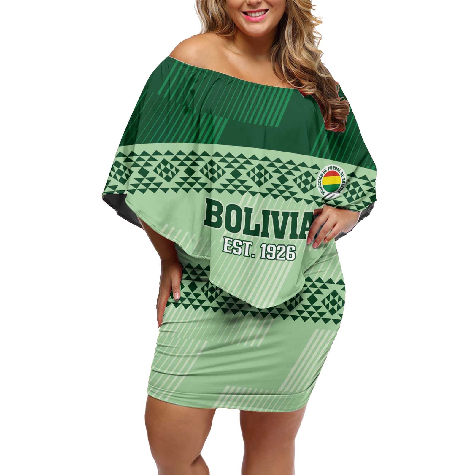 Custom La Verde Bolivia Football Off Shoulder Short Dress Est 1926 Newest Version - Wonder Print Shop