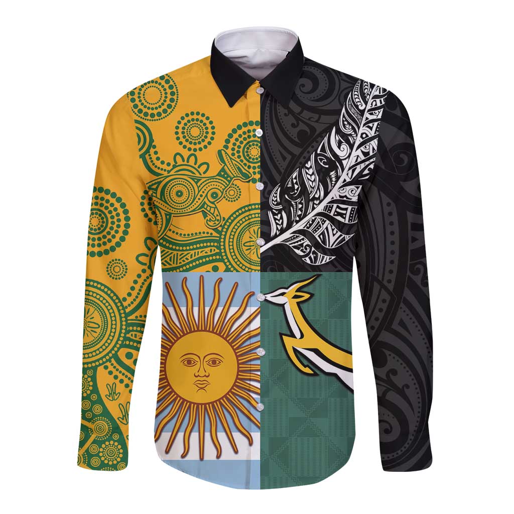 Personalised Rugby 2025 Championship Long Sleeve Button Shirt Combination of Southern Hemisphere Countries - Wonder Print Shop