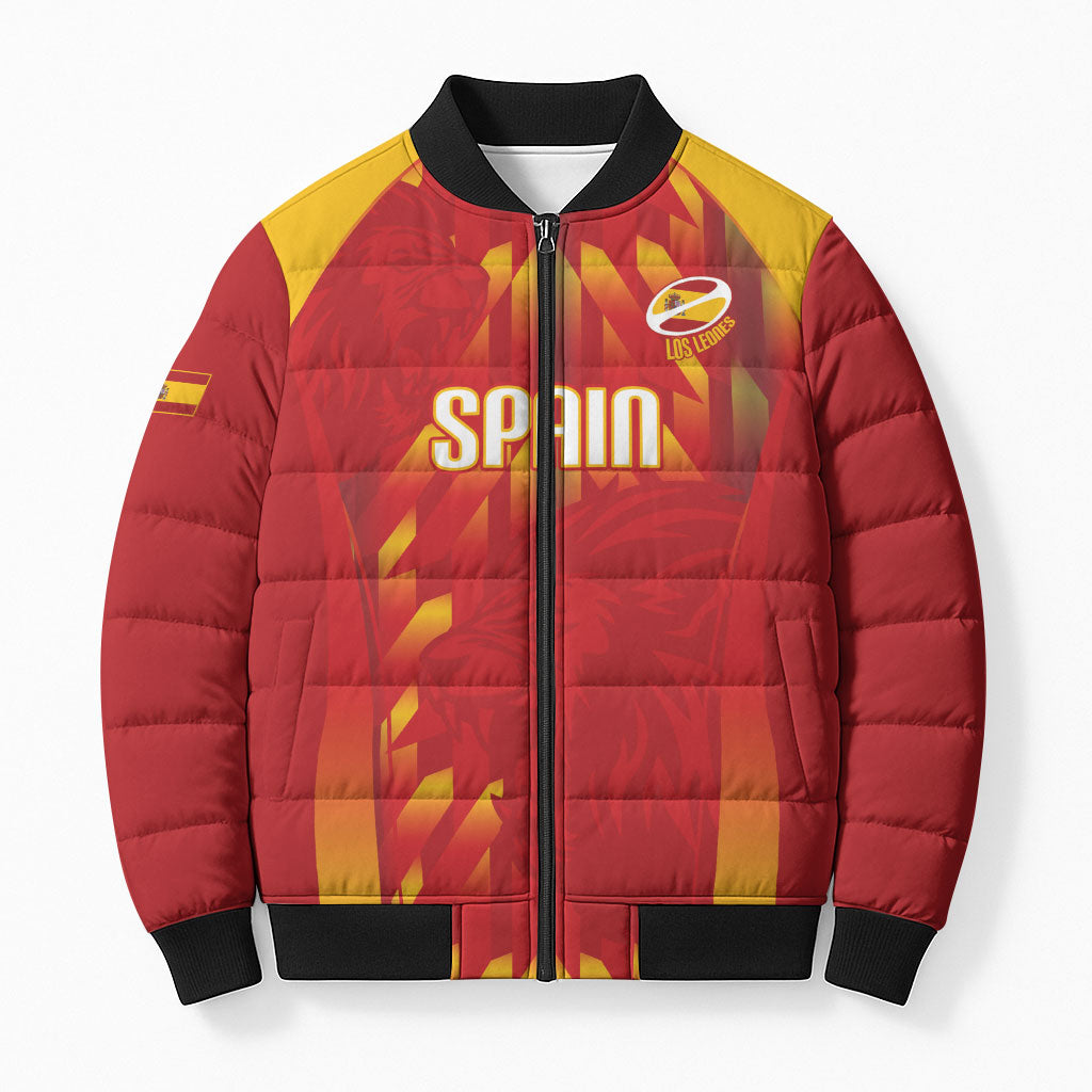 Custom Spain Rugby 2026 Bomber Puffer Jacket Vamos Los Leones Red Version