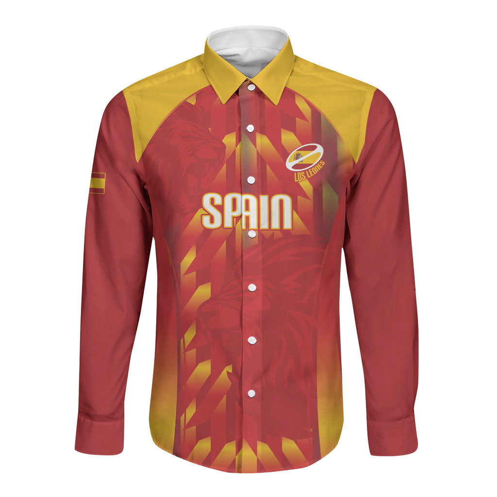 Custom Spain Rugby 2026 Long Sleeve Button Shirt Vamos Los Leones Red Version