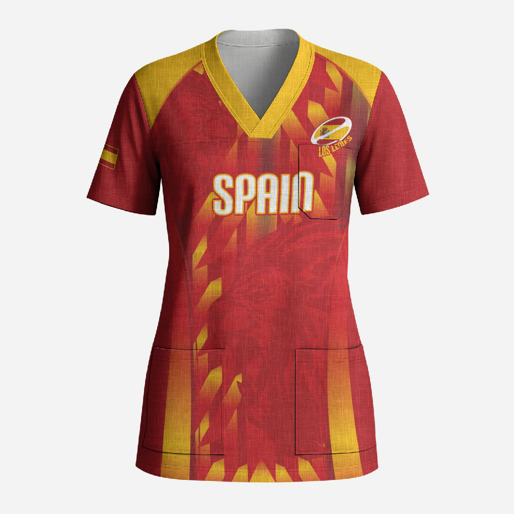 Custom Spain Rugby 2026 Scrub Top Vamos Los Leones Red Version