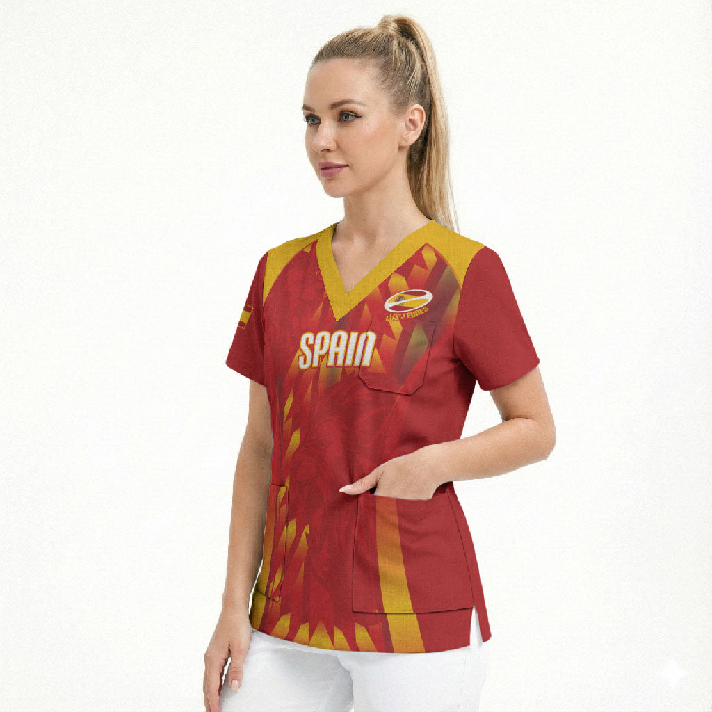 Custom Spain Rugby 2026 Scrub Top Vamos Los Leones Red Version