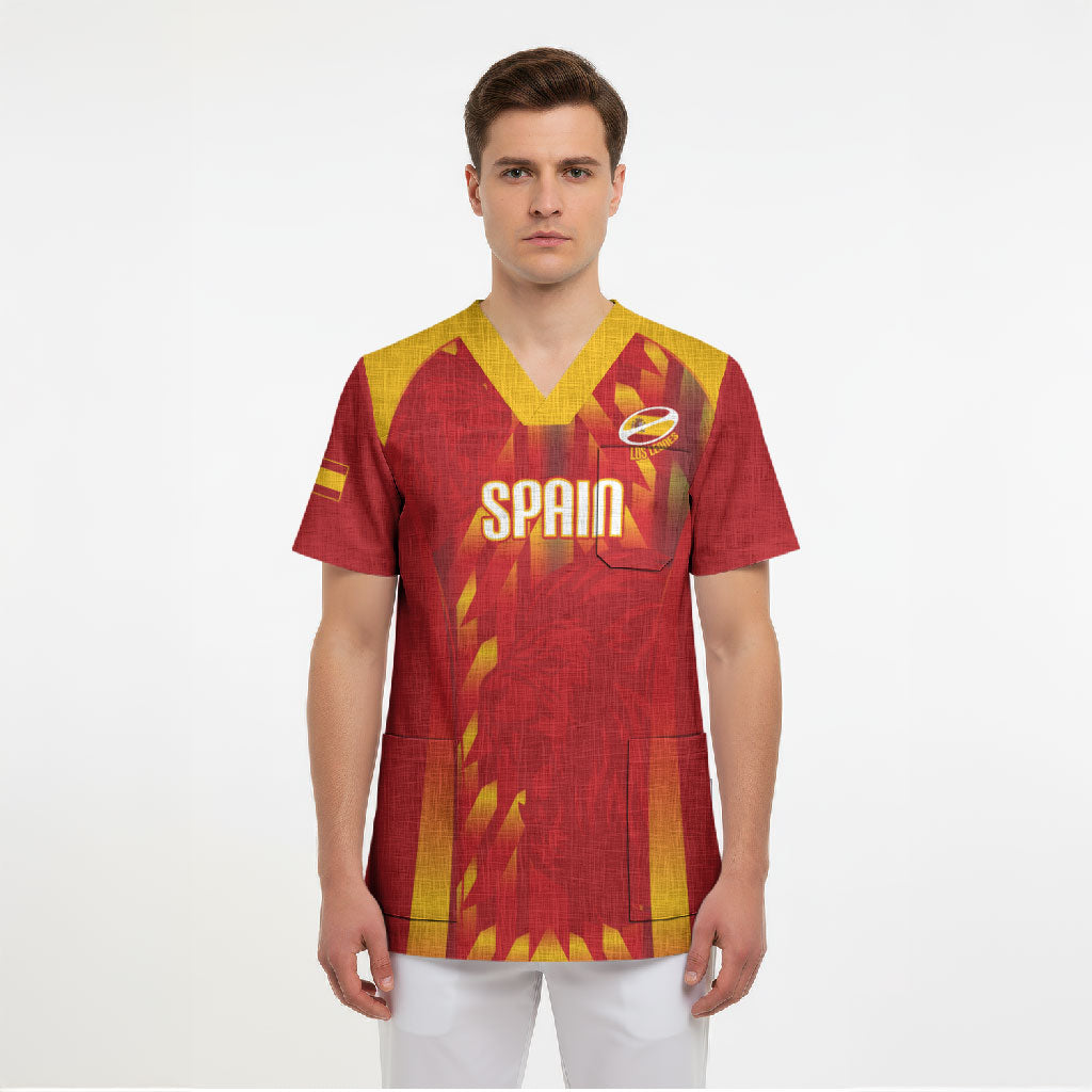 Custom Spain Rugby 2026 Scrub Top Vamos Los Leones Red Version