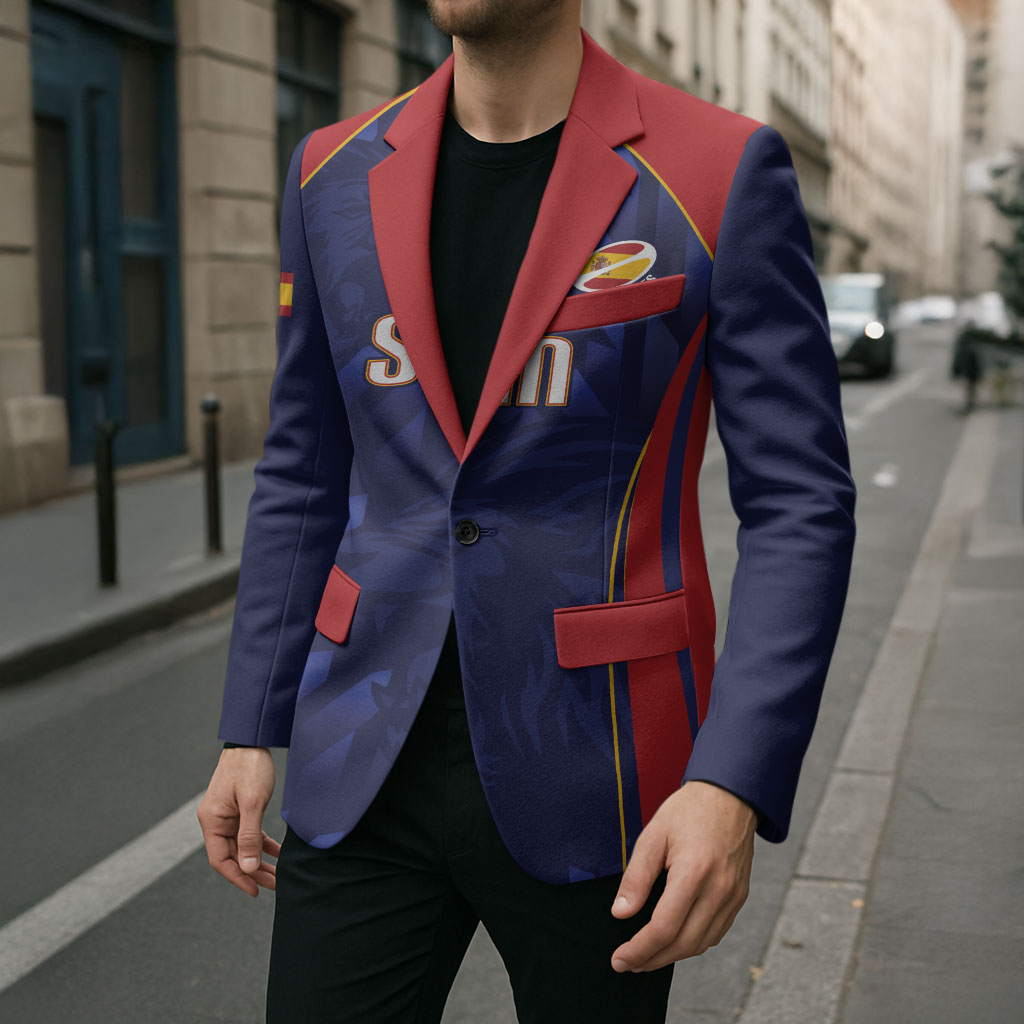 Custom Spain Rugby 2026 Blazer Vamos Los Leones Blue Version