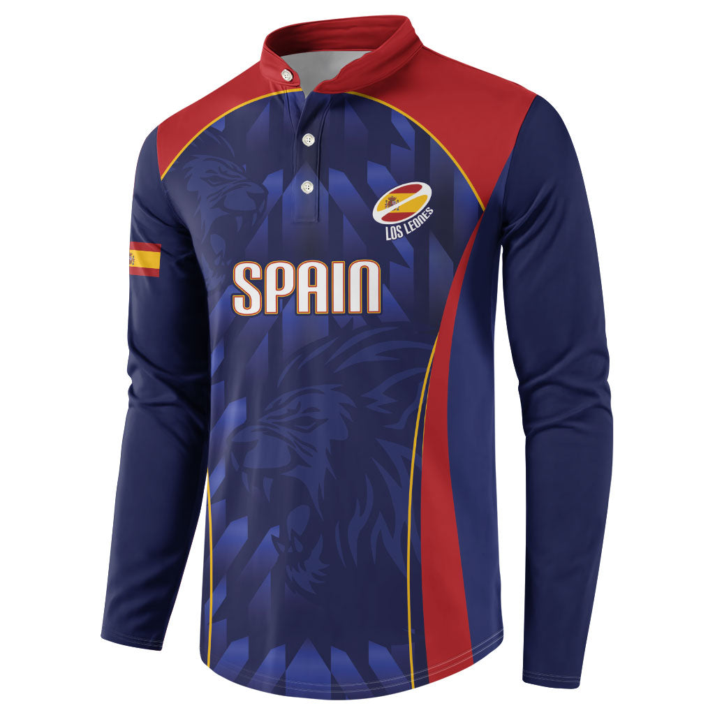 Custom Spain Rugby 2026 Button Sweatshirt Vamos Los Leones Blue Version
