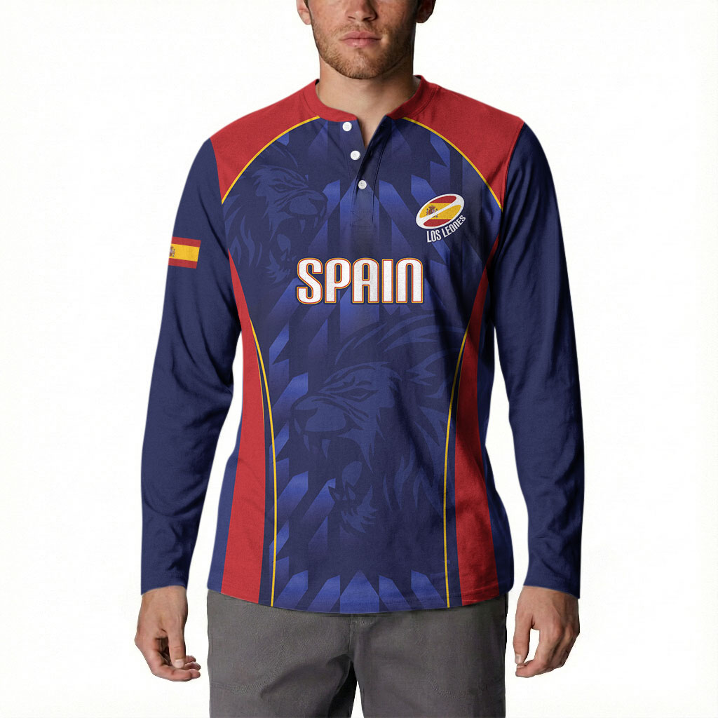 Custom Spain Rugby 2026 Button Sweatshirt Vamos Los Leones Blue Version