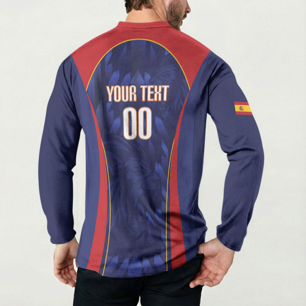 Custom Spain Rugby 2026 Button Sweatshirt Vamos Los Leones Blue Version