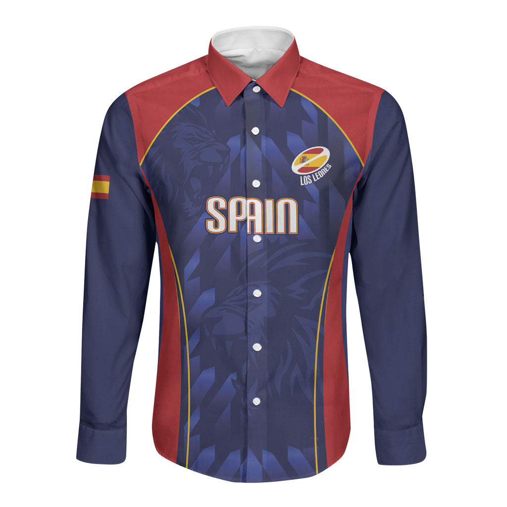Custom Spain Rugby 2026 Long Sleeve Button Shirt Vamos Los Leones Blue Version