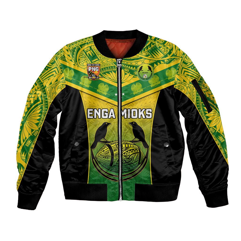 Unisex green and black bomber jacket with front zip and bold tribal bird graphic