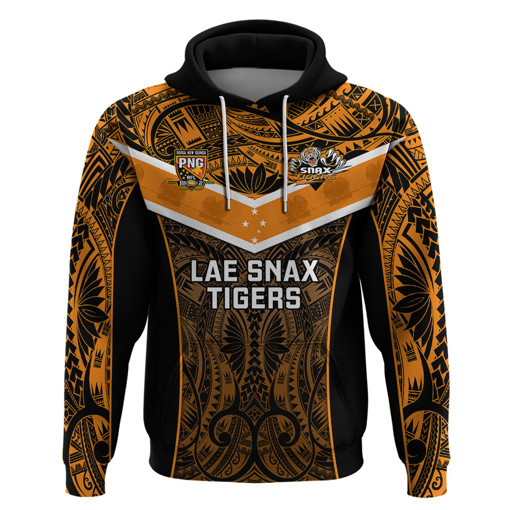 Custom Papua New Guinea Rugby Hoodie Lae Snax Tigers PNG Polynesian Pattern - Wonder Print Shop