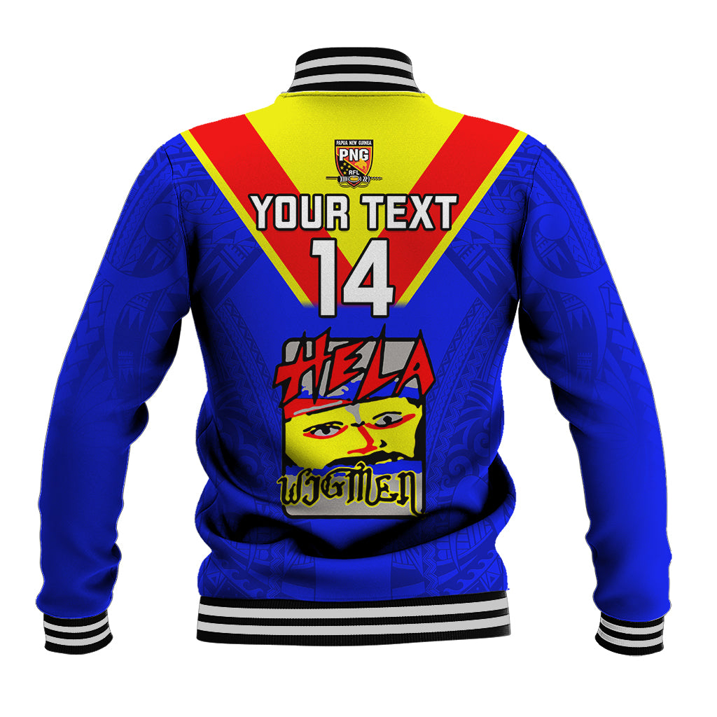 Blue varsity jacket with back YOUR TEXT 14, yellow-red-green stripes, PNG patch