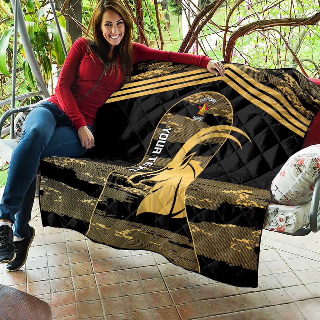 Zimbabwe Rugby Custom Quilt Come On Sables Gold Black Version - Wonder Print Shop