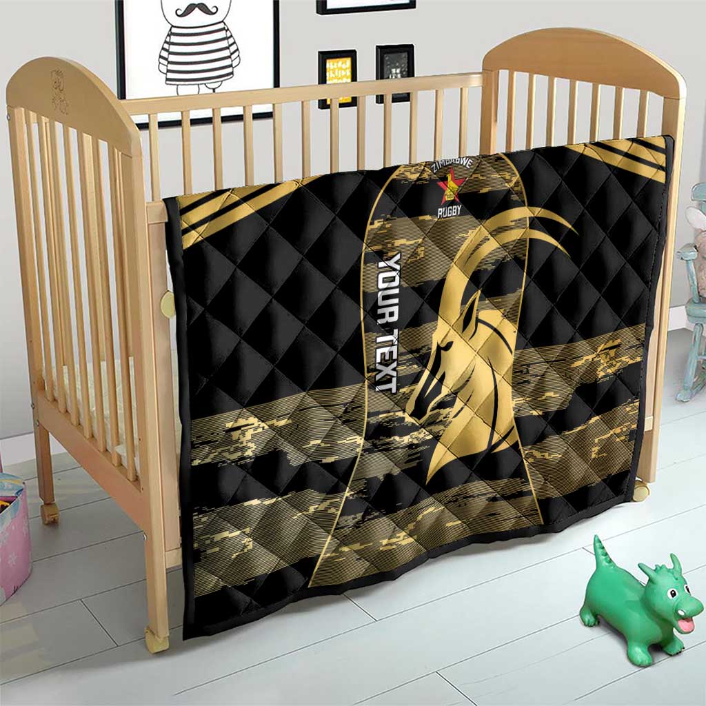 Zimbabwe Rugby Custom Quilt Come On Sables Gold Black Version - Wonder Print Shop