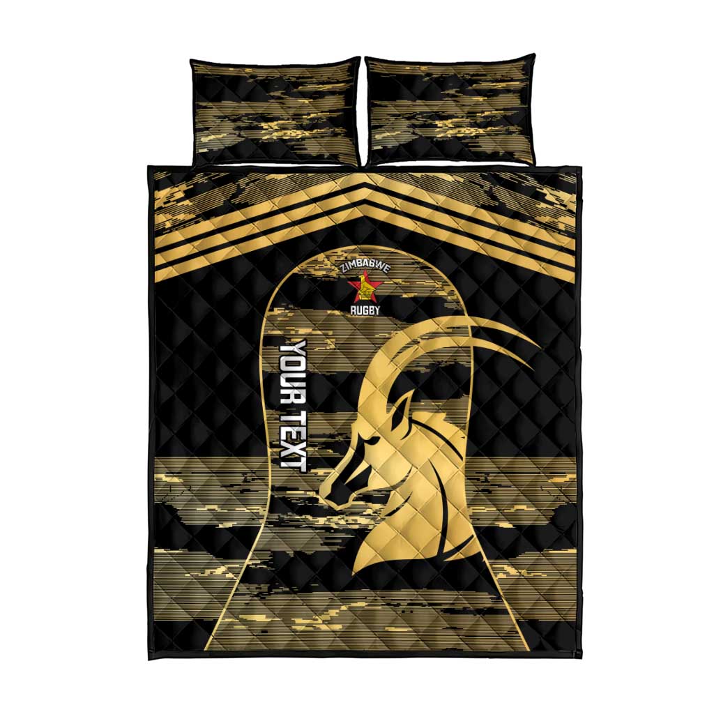 Zimbabwe Rugby Custom Quilt Bed Set Come On Sables Gold Black Version - Wonder Print Shop