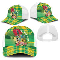 Personalized Dominica Independence Day Baseball Net Cap Map With Coat Of Arms Madras Pattern - Wonder Print Shop