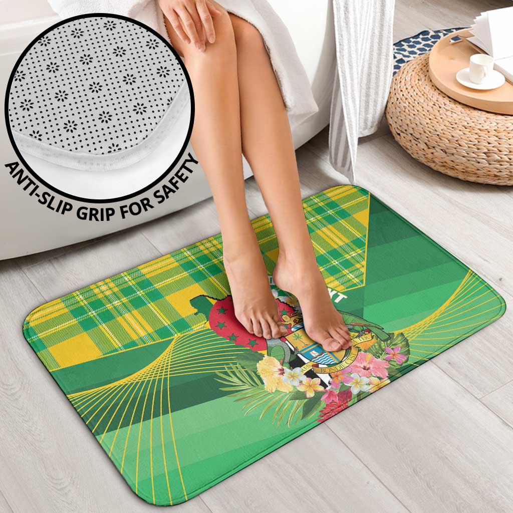 Personalized Dominica Independence Day Bathroom Set Map With Coat Of Arms Madras Pattern - Wonder Print Shop