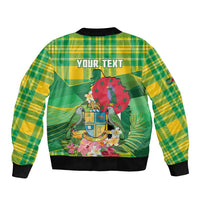 Personalized Dominica Independence Day Bomber Jacket Map With Coat Of Arms Madras Pattern - Wonder Print Shop