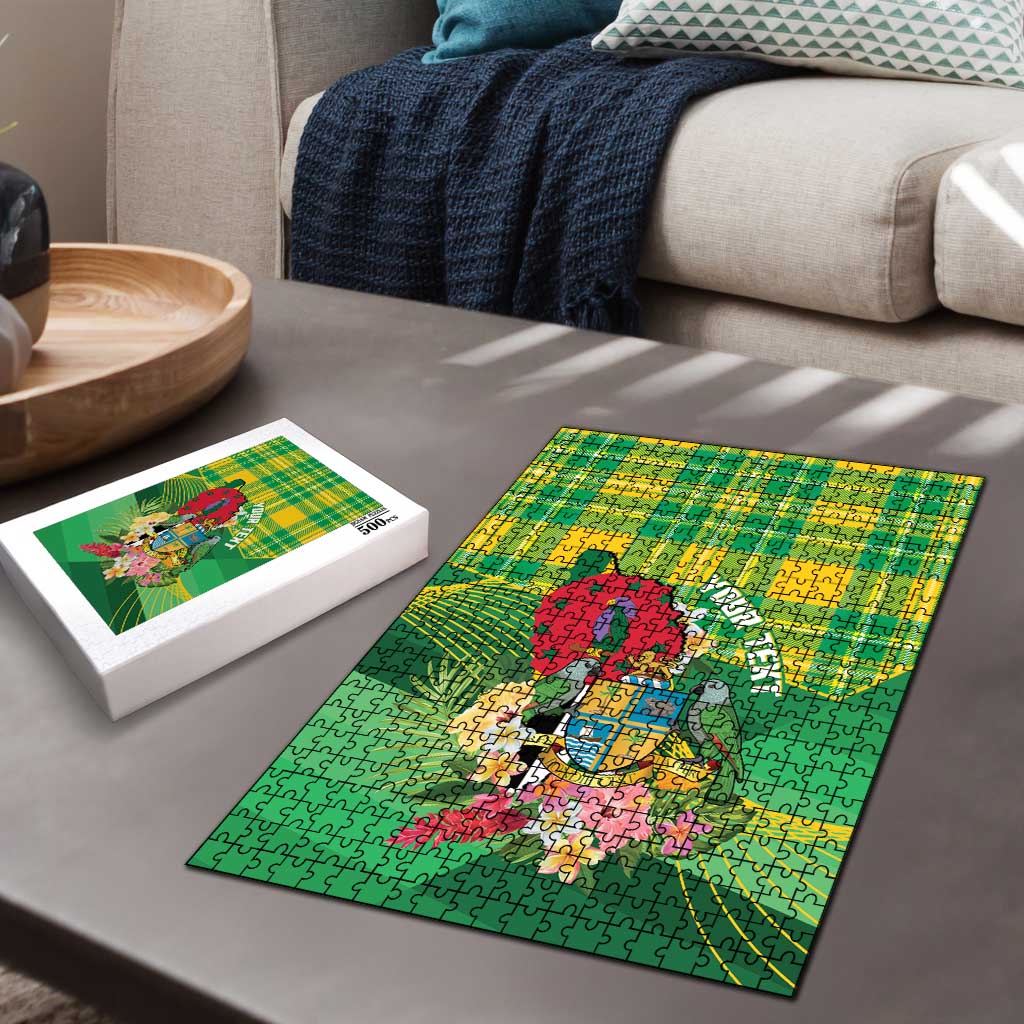 Personalized Dominica Independence Day Puzzle Map With Coat Of Arms Madras Pattern - Wonder Print Shop