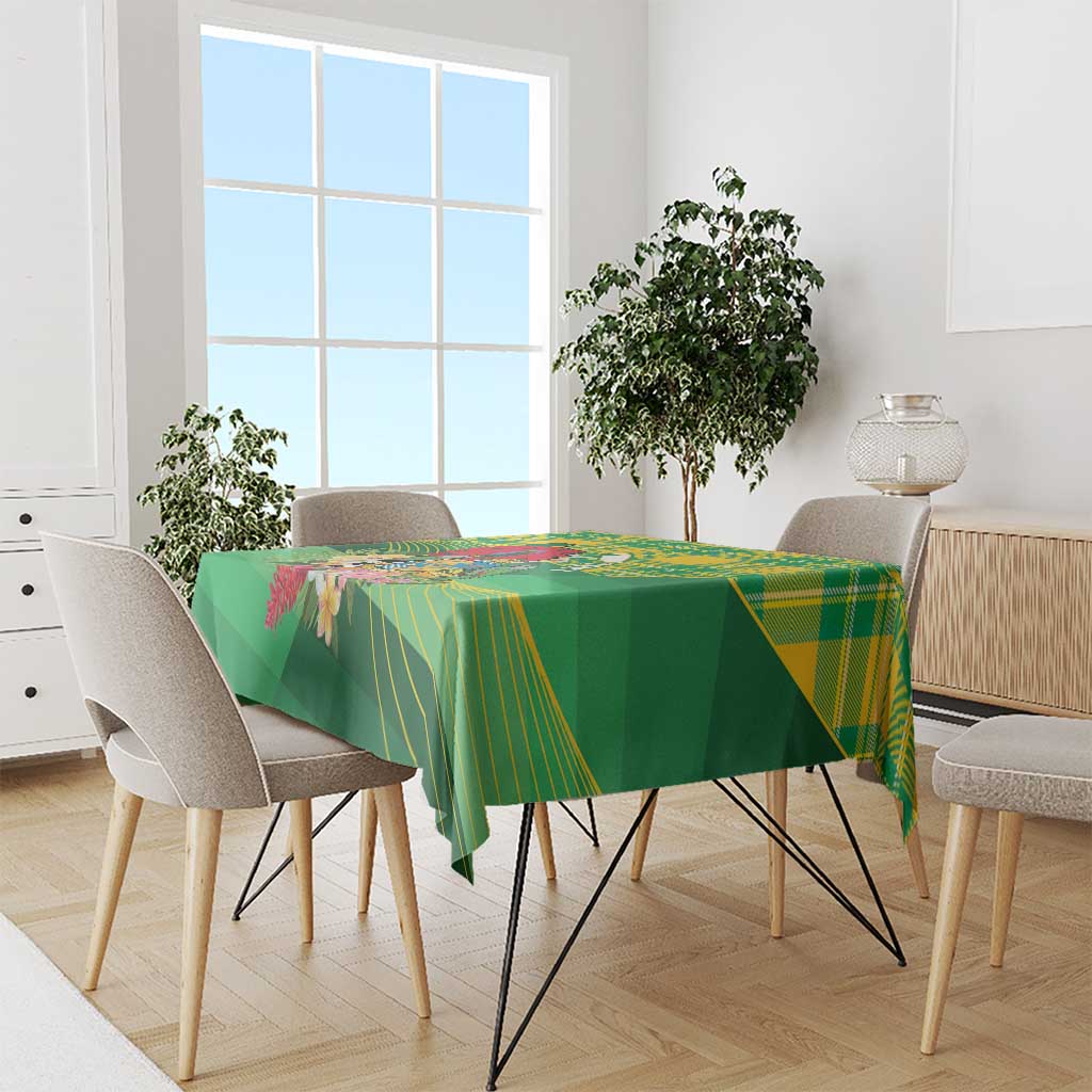 Personalized Dominica Independence Day Tablecloth Map With Coat Of Arms Madras Pattern - Wonder Print Shop