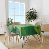 Personalized Dominica Independence Day Tablecloth Map With Coat Of Arms Madras Pattern - Wonder Print Shop