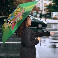 Personalized Dominica Independence Day Umbrella Map With Coat Of Arms Madras Pattern - Wonder Print Shop