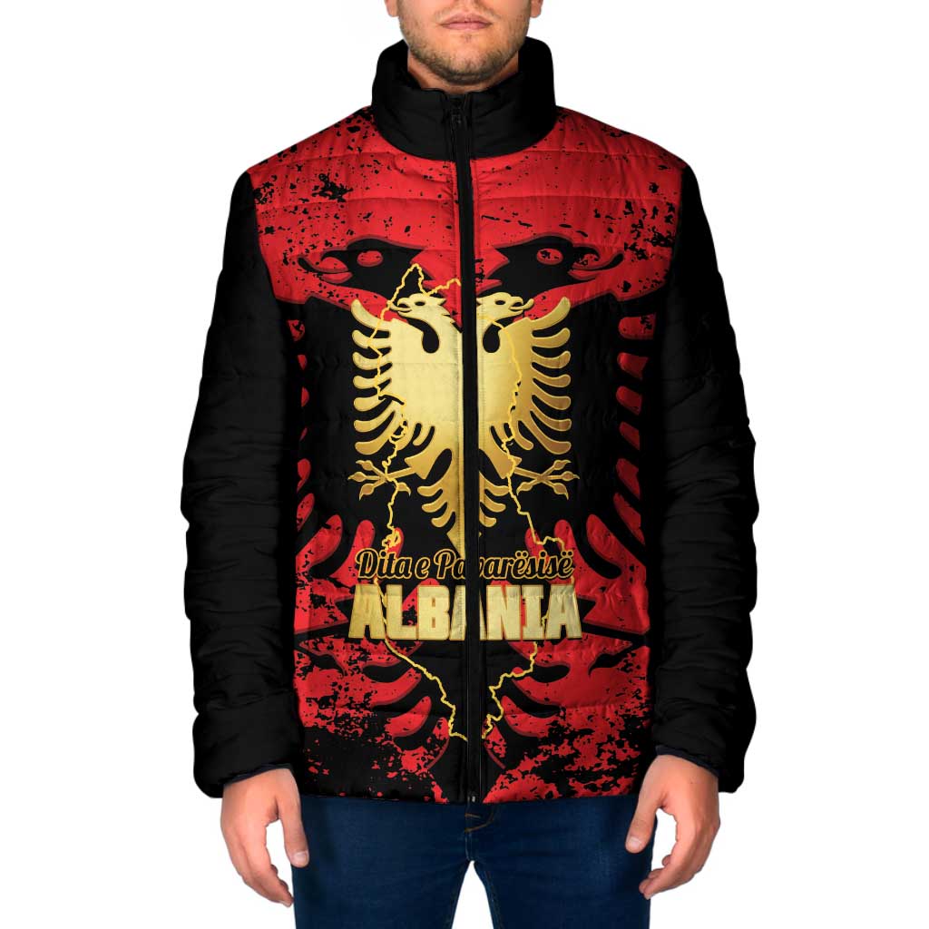 Albania Independence Day Padded Jacket Dita e Pavaresise Map Grunge Style - Wonder Print Shop
