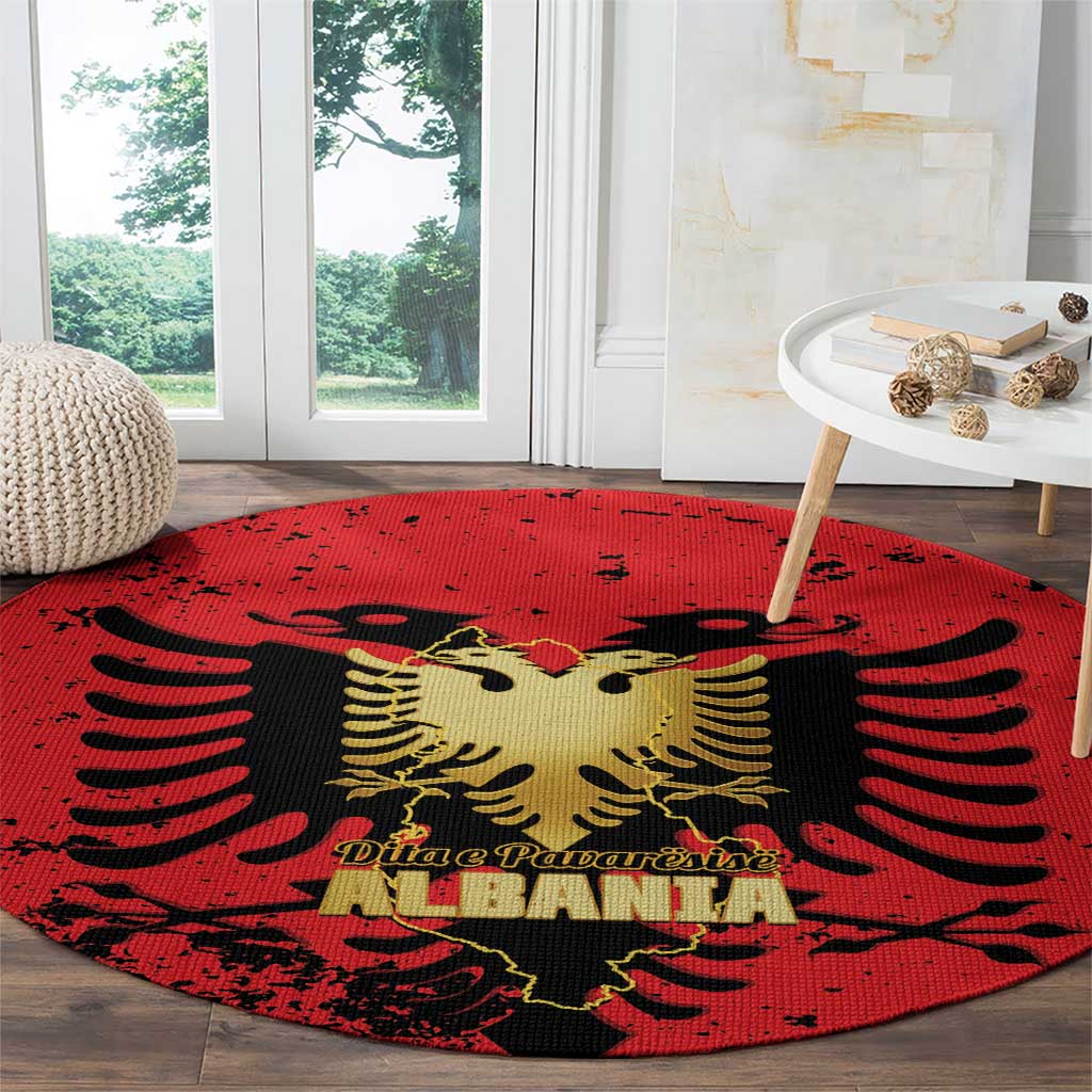 Albania Independence Day Round Carpet Dita e Pavaresise Map Grunge Style - Wonder Print Shop
