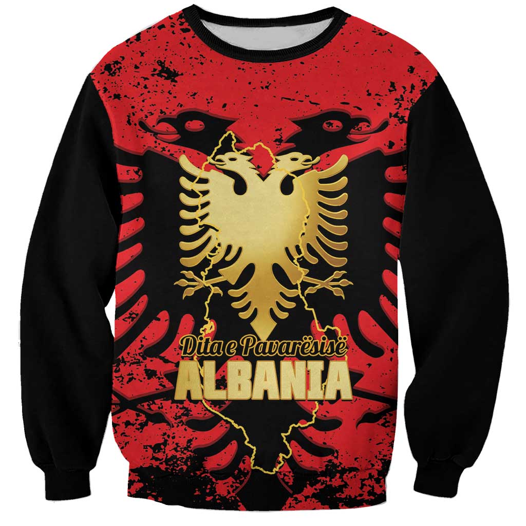 Albania Independence Day Sweatshirt Dita e Pavaresise Map Grunge Style - Wonder Print Shop