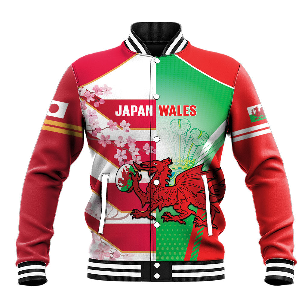Japan and Wales Rugby Custom Baseball Jacket Brave Blossoms Welsh Dragon Together