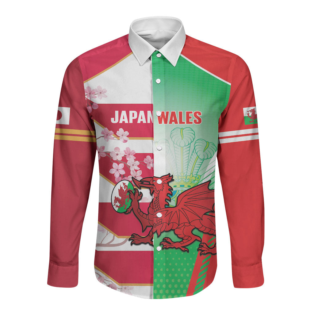 Japan and Wales Rugby Custom Long Sleeve Button Shirt Brave Blossoms Welsh Dragon Together