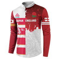 Japan and England Rugby Custom Button Sweatshirt Brave Blossoms Red Roses Together