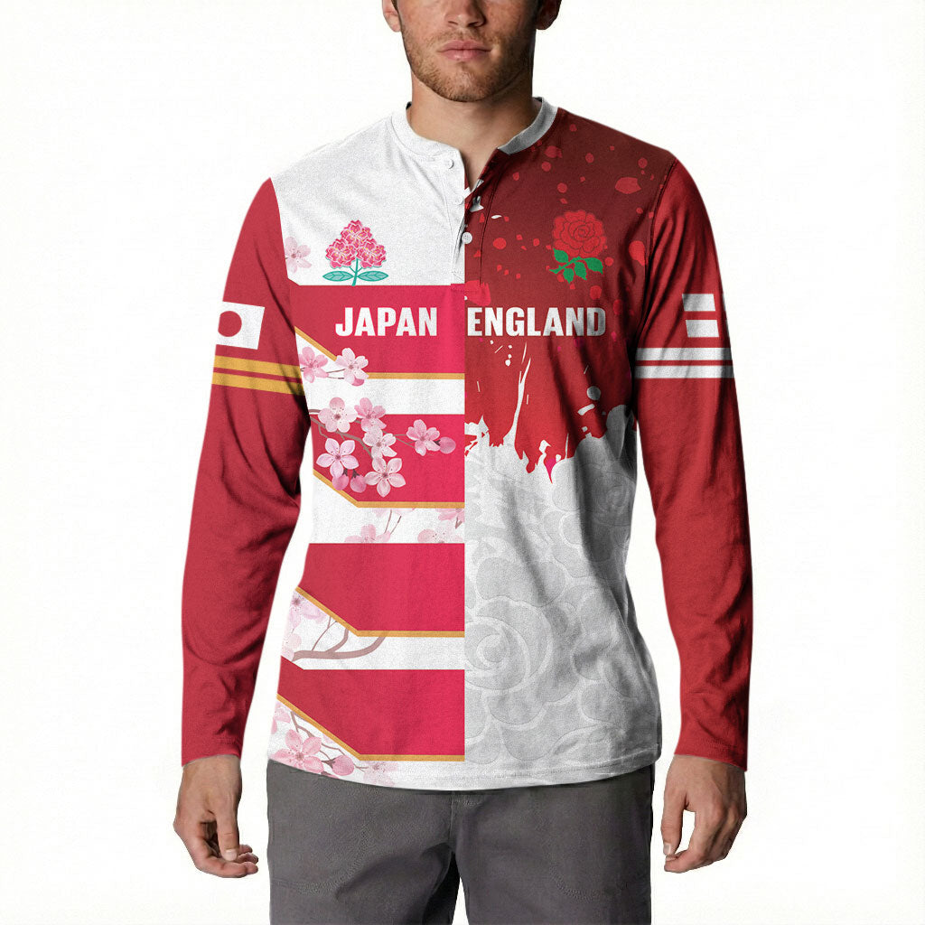 Japan and England Rugby Custom Button Sweatshirt Brave Blossoms Red Roses Together