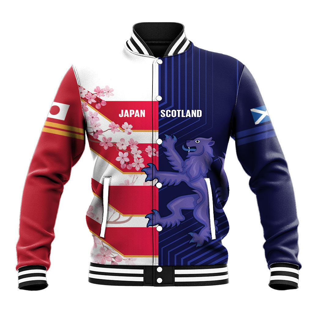 Japan and Scotland Rugby Custom Baseball Jacket Brave Blossoms Scottish Thistle Together