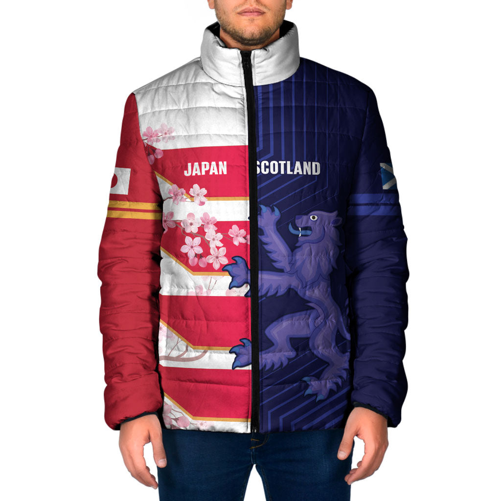 Japan and Scotland Rugby Custom Padded Jacket Brave Blossoms Scottish Thistle Together