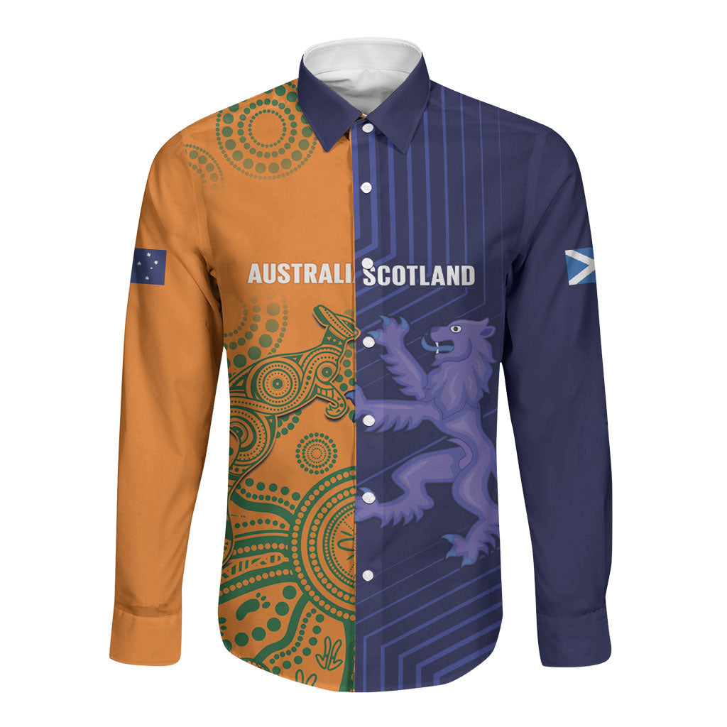 Australia and Scotland Rugby Custom Long Sleeve Button Shirt Wallabies Scottish Thistle Together