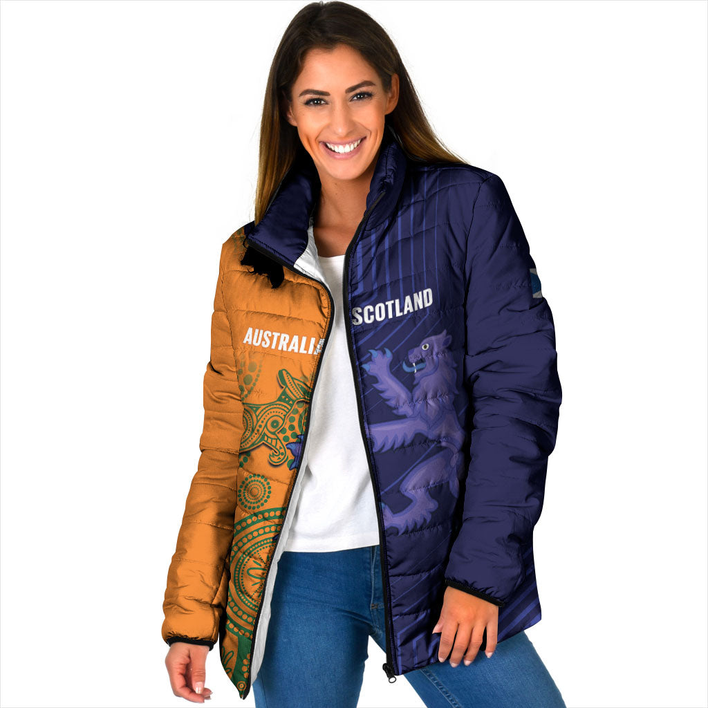 Australia and Scotland Rugby Custom Padded Jacket Wallabies Scottish Thistle Together