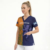 Australia and Scotland Rugby Custom Scrub Top Wallabies Scottish Thistle Together