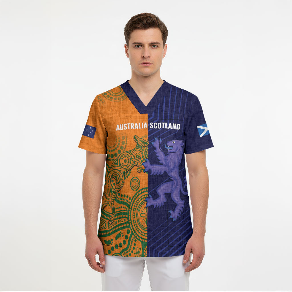 Australia and Scotland Rugby Custom Scrub Top Wallabies Scottish Thistle Together