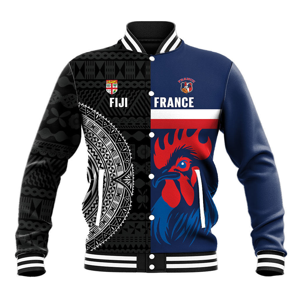 Fiji and France Rugby Custom Baseball Jacket Flying Fijian Les Bleus Together