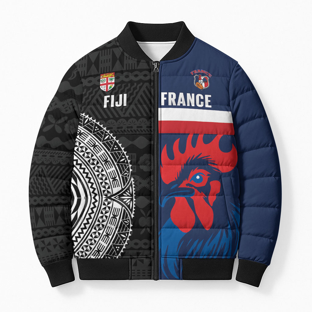 Fiji and France Rugby Custom Bomber Puffer Jacket Flying Fijian Les Bleus Together