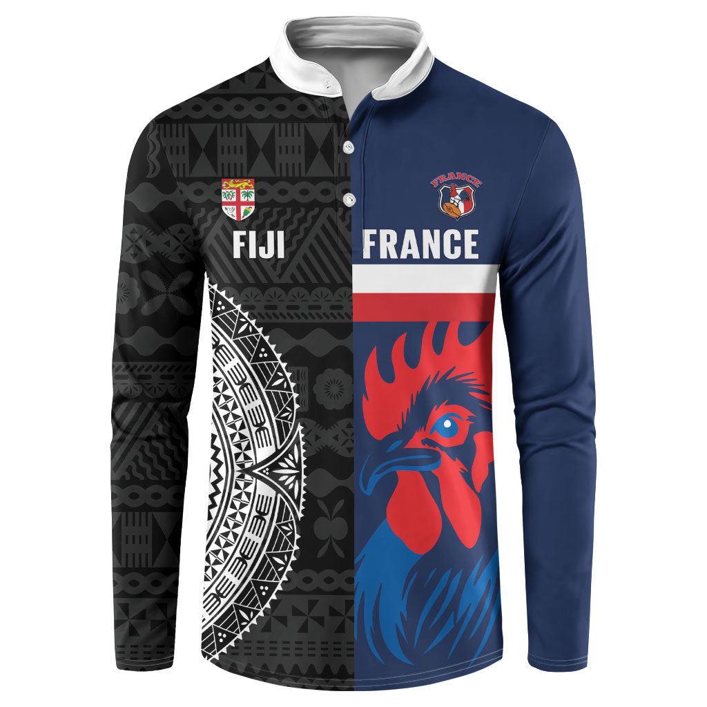 Fiji and France Rugby Custom Button Sweatshirt Flying Fijian Les Bleus Together