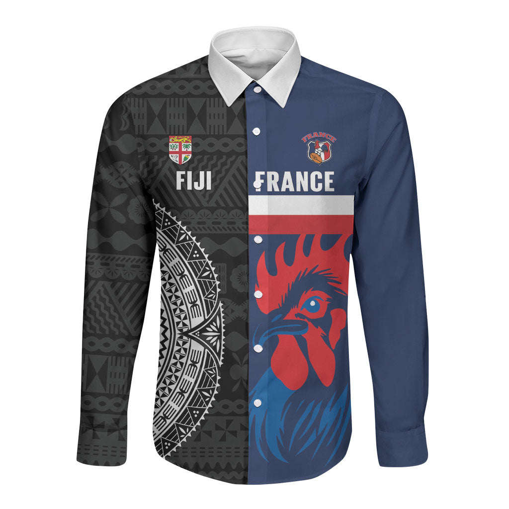 Fiji and France Rugby Custom Long Sleeve Button Shirt Flying Fijian Les Bleus Together