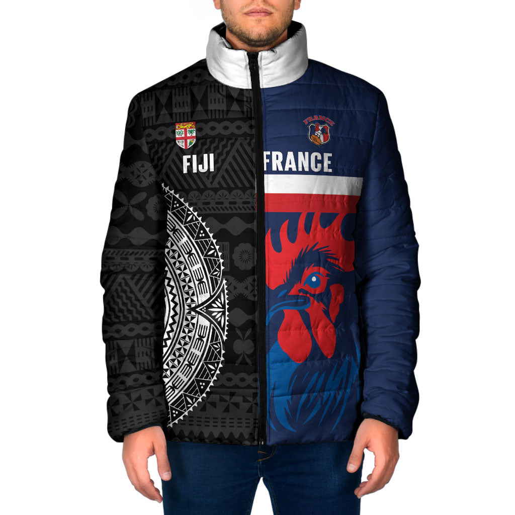 Fiji and France Rugby Custom Padded Jacket Flying Fijian Les Bleus Together