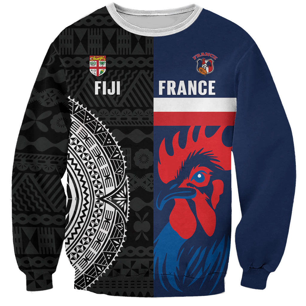 Fiji and France Rugby Custom Sweatshirt Flying Fijian Les Bleus Together