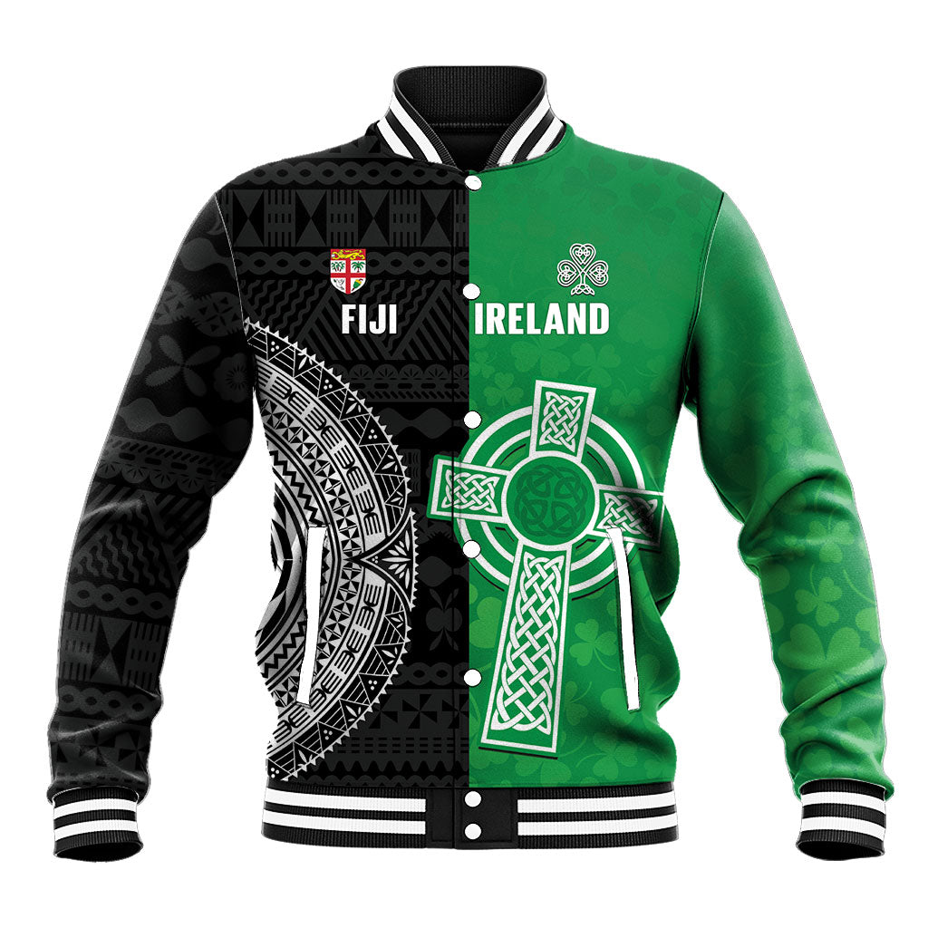 Fiji and Ireland Rugby Custom Baseball Jacket Flying Fijian Irish Shamrocks Together
