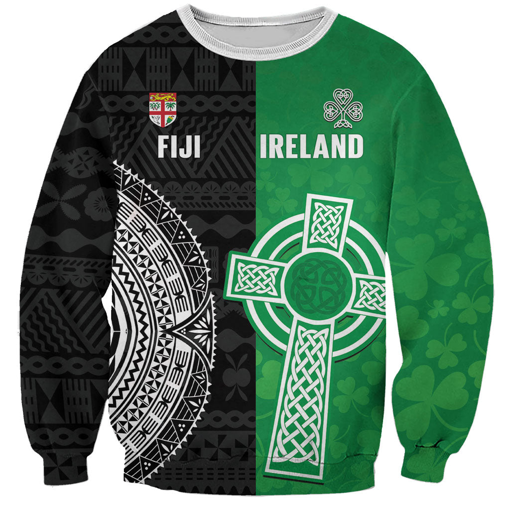 Fiji and Ireland Rugby Custom Sweatshirt Flying Fijian Irish Shamrocks Together