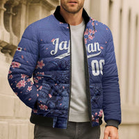 Japan 2026 Baseball Custom Bomber Puffer Jacket Come On Samurai Sakura Pattern - Wonder Print Shop