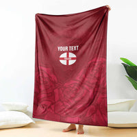 Red England rugby blanket draped with 'YOUR TEXT' logo and rose motif